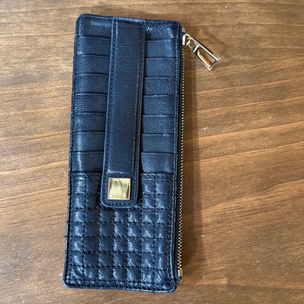 LODIS Black Quilted Leather Wallet with Gold Details.
